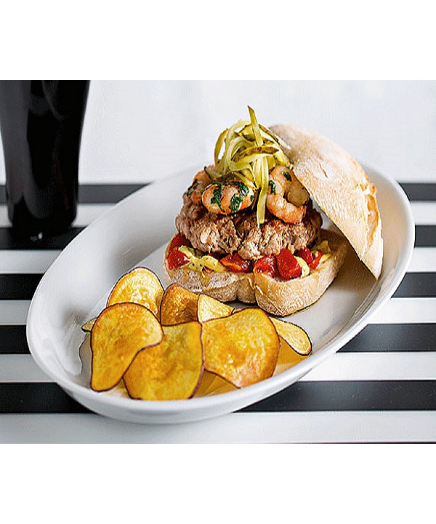 Hambúrguer de Isca de Peixe e Camarão Hambúrguer de Isca de Peixe e Camarão